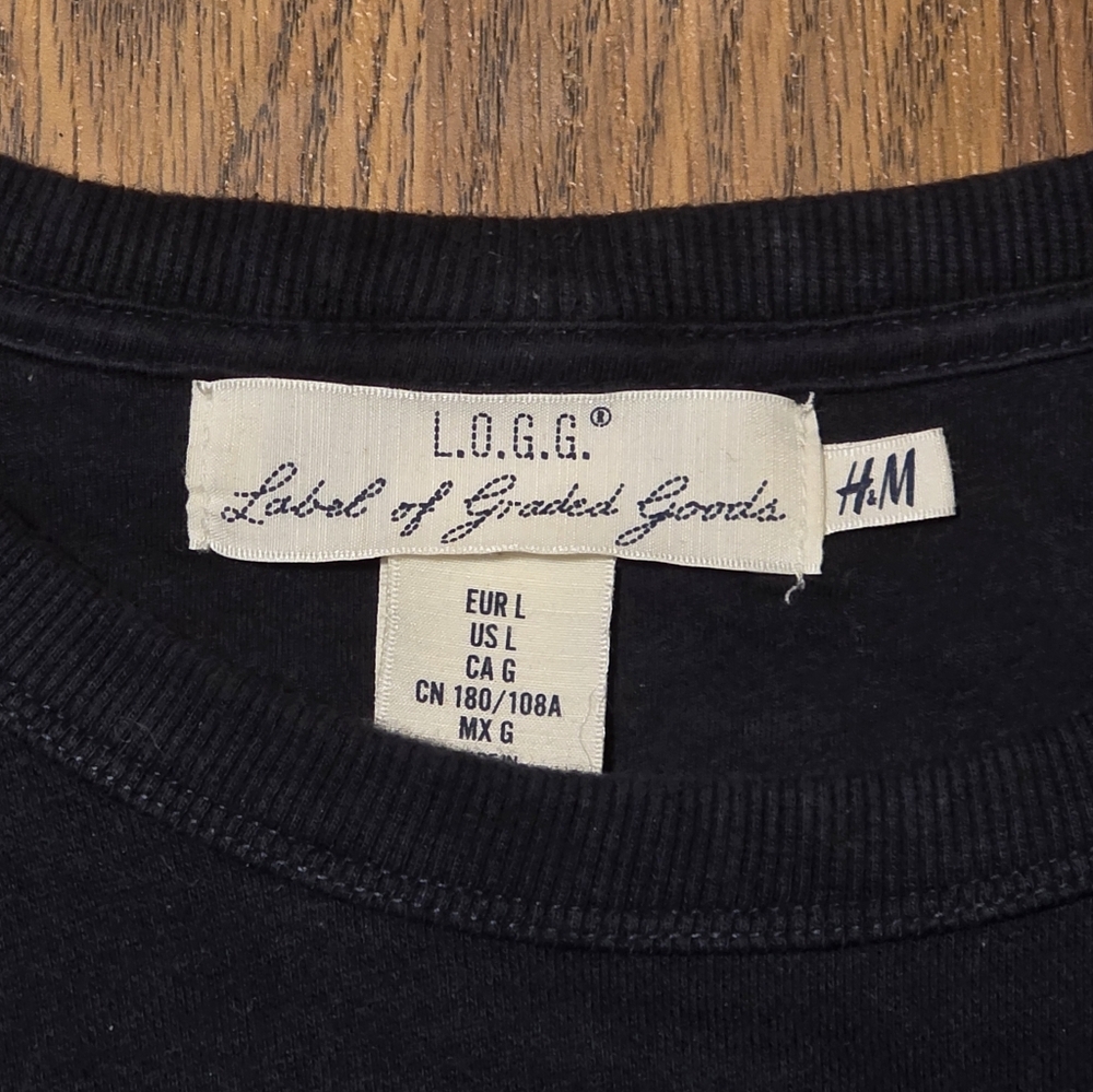 Men’s H&M L.O.G.G. Navy Blue Sweatshirt Large White Stripe Casual NASA Logo D42 - Picture 5 of 8